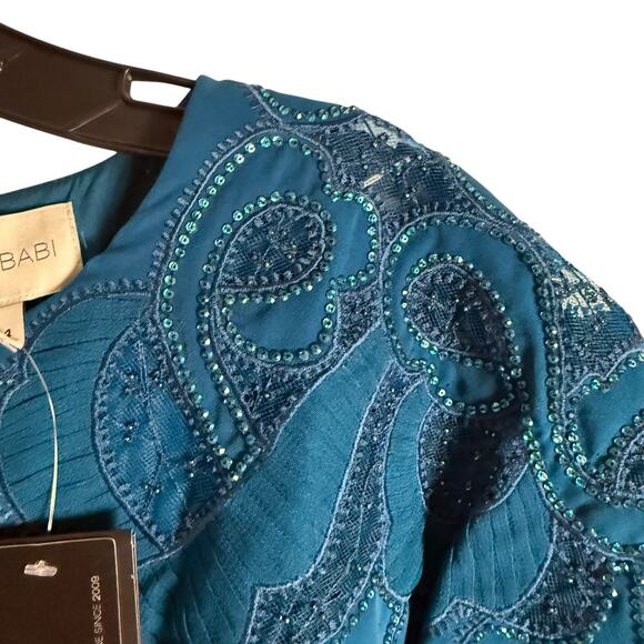 Sachin & Babi Wren Moroccan Blue Cape Embroidered Gown Size 4 - Picture 7 of 12